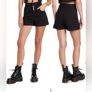 NWOT ELODIE woman’s black buttoned corset waist jean shorts  size xl nev…